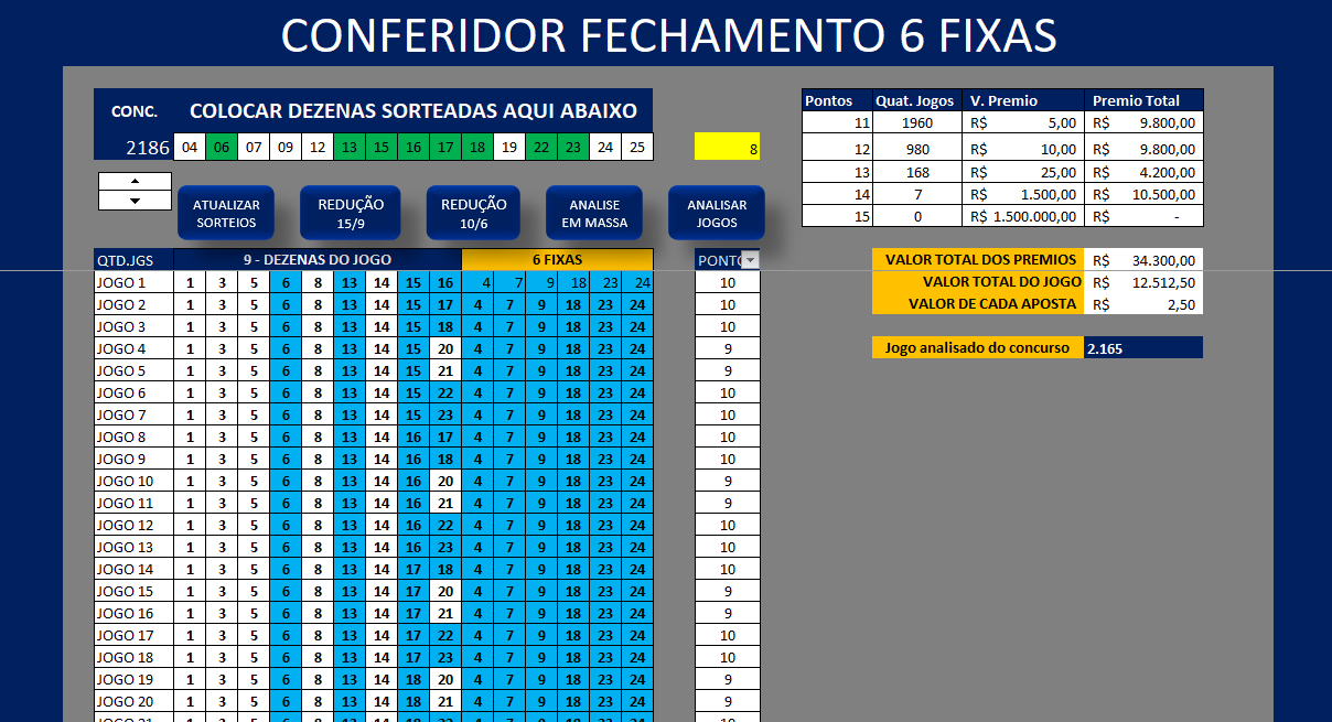 Planilha Lotofacil - Fechamento de 20 Dezenas em Jogos de 16 Numeros -  Canal do Puga